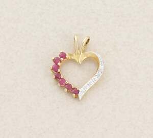 Pendant Only 18k Gold Over Sterling Silver Natural Ruby & Diamond Heart Pendant